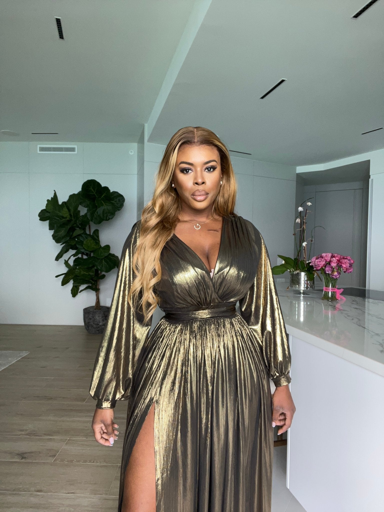 Gold metallic hotsell plus size dress